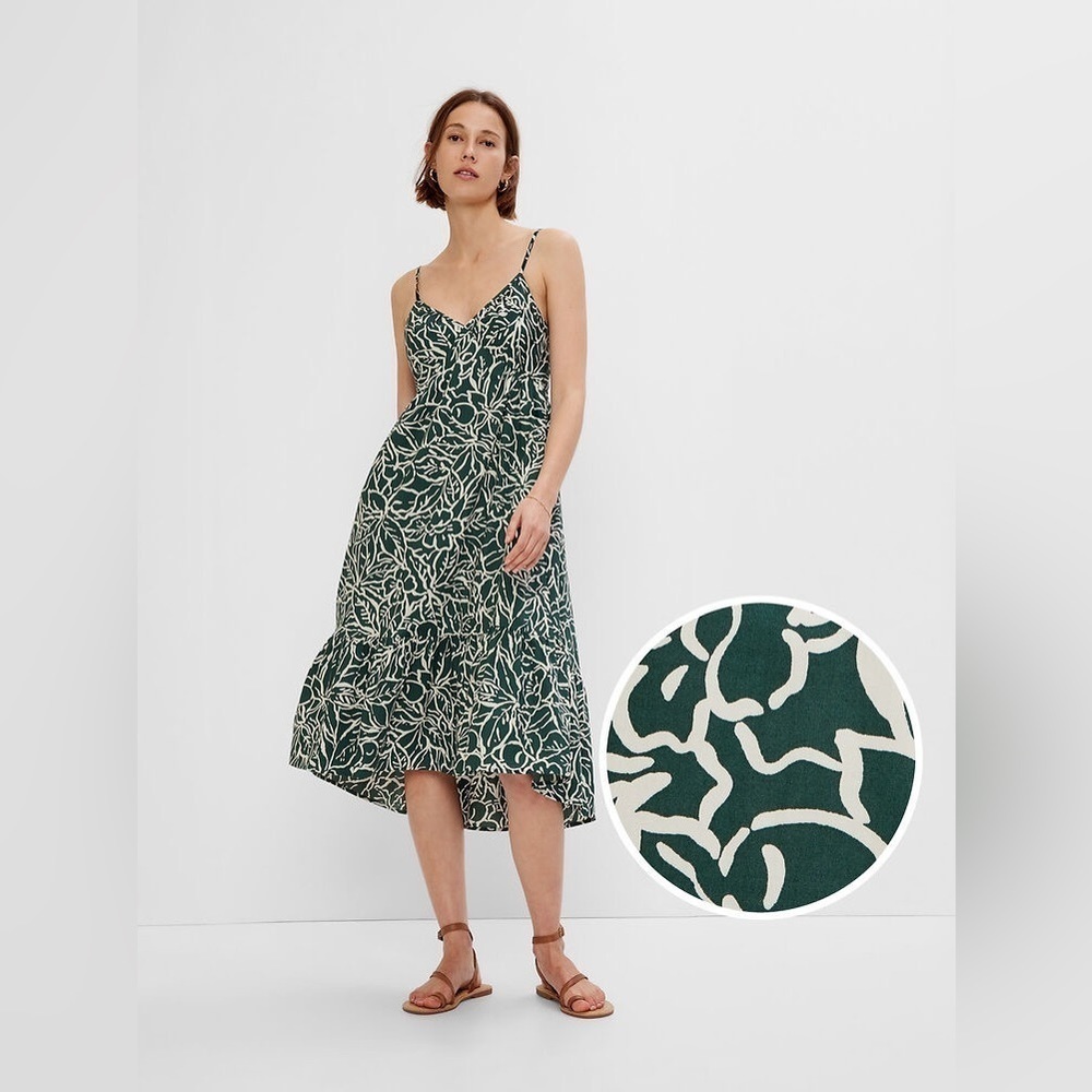 GAP Sundress Floral Green Size Small Midi Flowy Italian Summer 100% Cotton